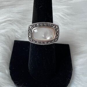 925 Sterling Silver Mother-of-Pearl and Marcasite Ring -Size 7